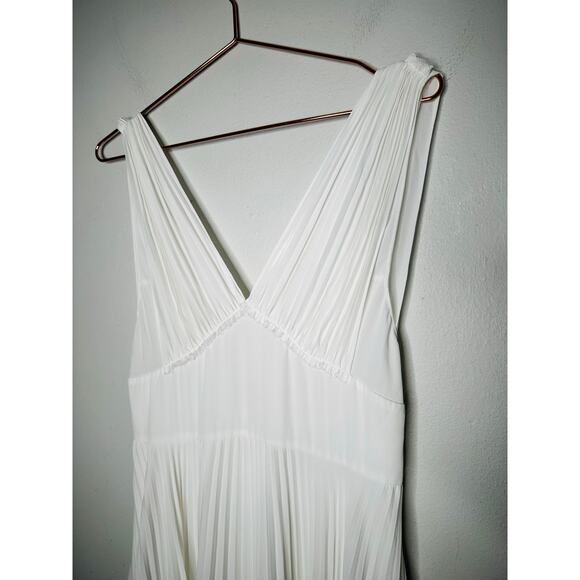 TOME White Pleated V-Neckline Sleeveless Midi Dress size 6 - Picture 7 of 13
